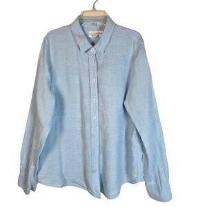 Trenery Shirt Men's XL Blue White French Linen Button Up Casual Elevated Basic